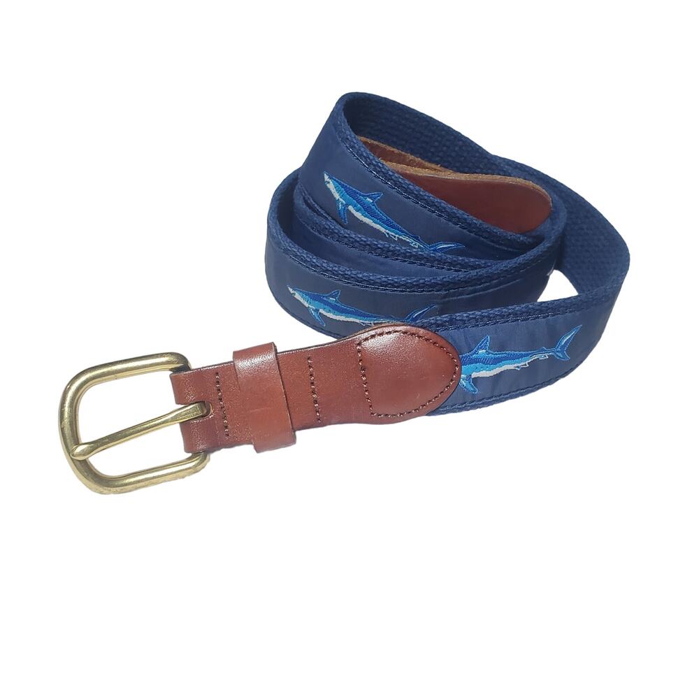 🔥 Leather Man Ltd. Fabric Shark Print Belt - Handmade in Essex, CT Coastal